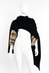 Vintage Fur Trim Velvet Shawl on mannequin front panels draped behind shoulders @recessla