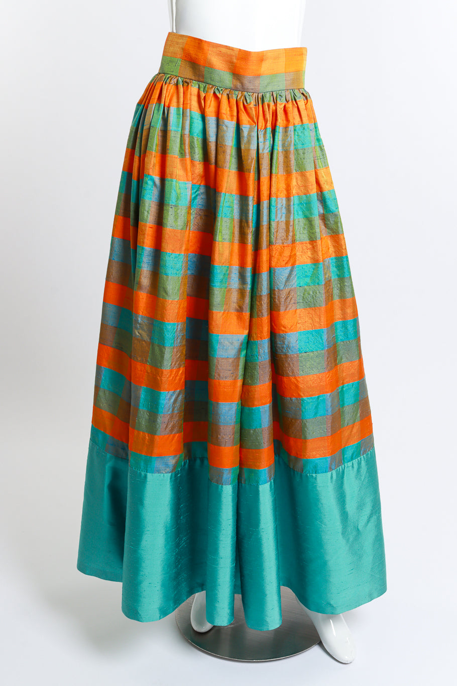 Vintage Silk Gingham Maxi Skirt front on mannequin @recess la