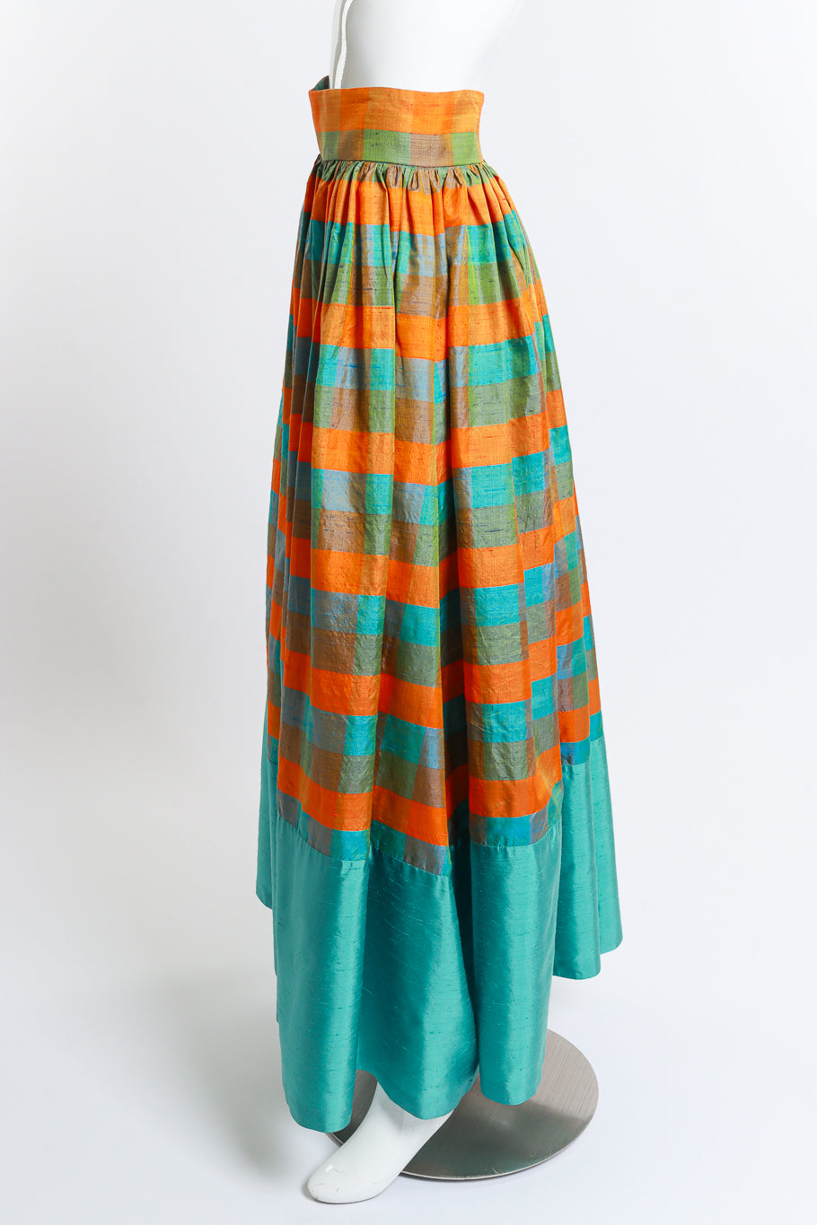 Vintage Silk Gingham Maxi Skirt side on mannequin @recess la