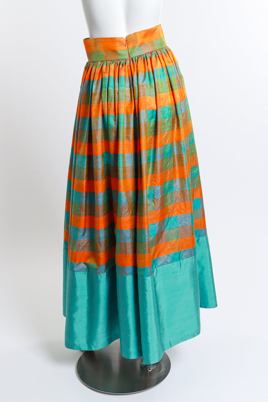 Vintage Silk Gingham Maxi Skirt back on mannequin @recess la