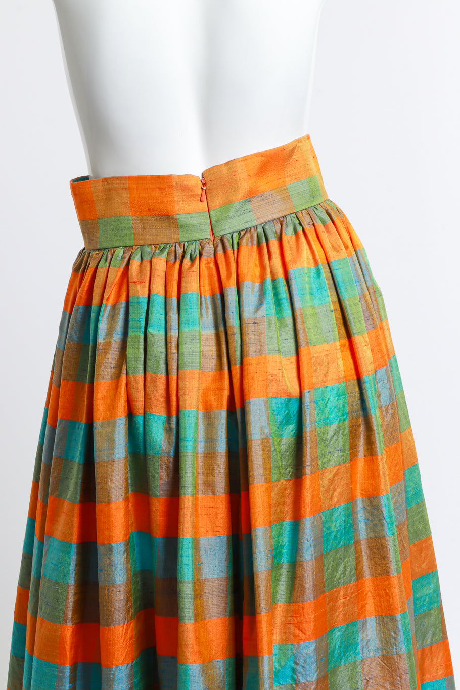 Vintage Silk Gingham Maxi Skirt back on mannequin closeup @recess la