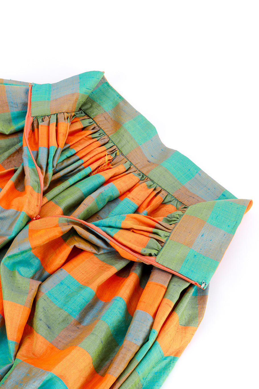 Vintage Silk Gingham Maxi Skirt back unzipped @recess la