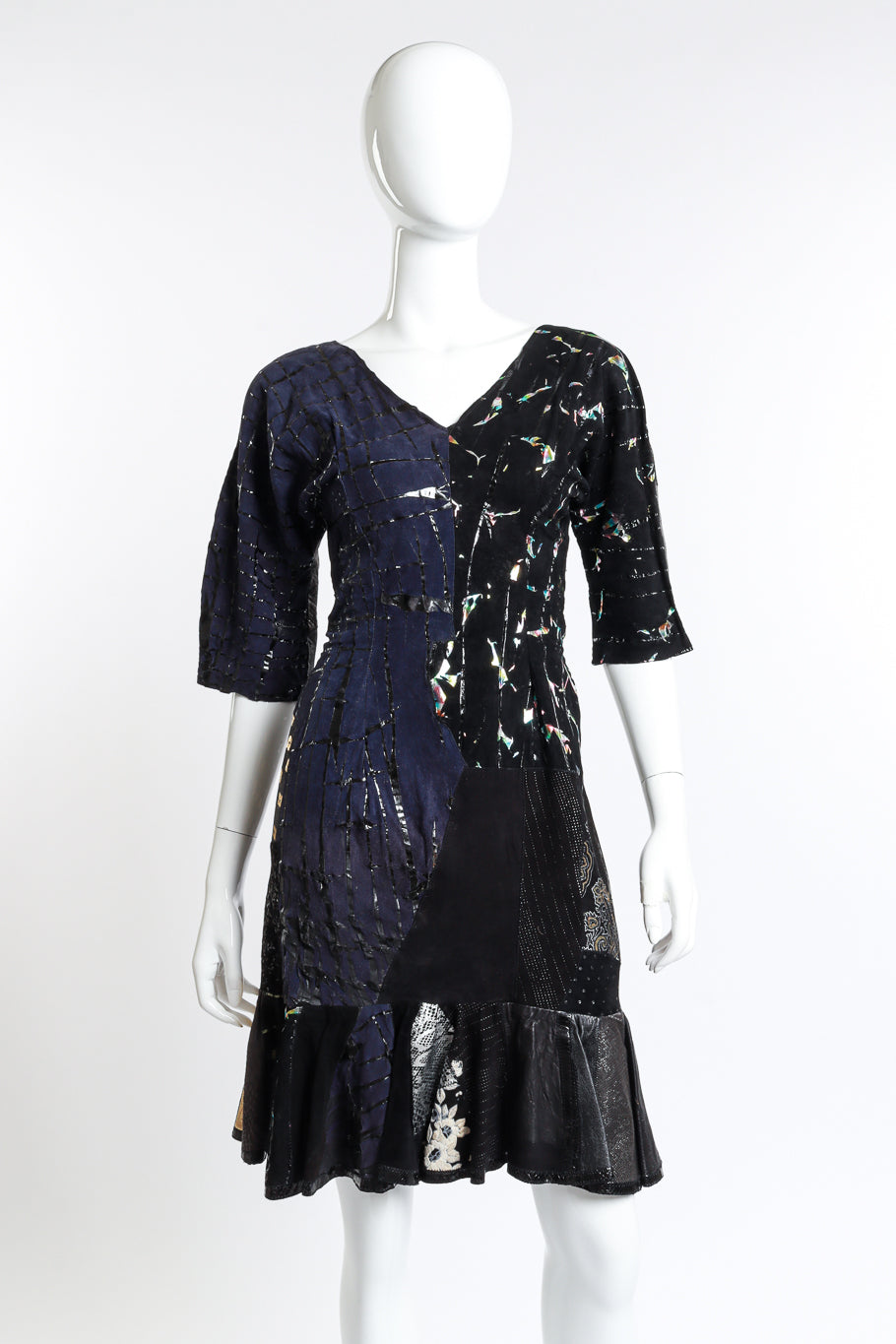 Vintage Patchwork Metallic Dress on mannequin @RECESS LA