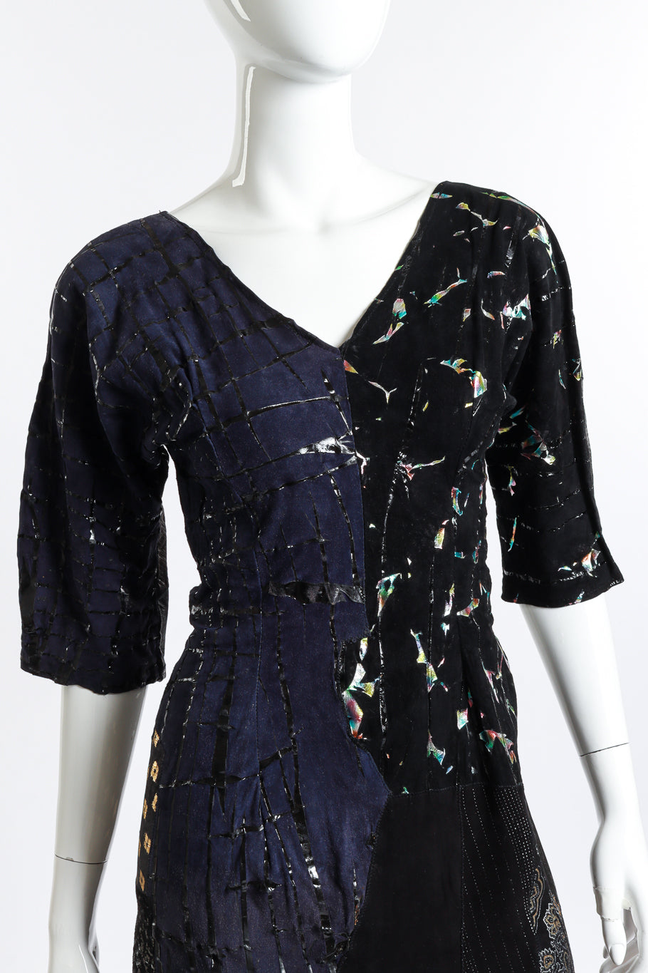 Vintage Patchwork Metallic Dress front detail mannequin @RECESS LA