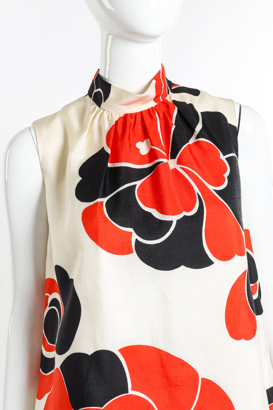 Vintage Charles Cooper Mod Flower Blouse, Pant & Sash Set front on mannequin closeup @recess la