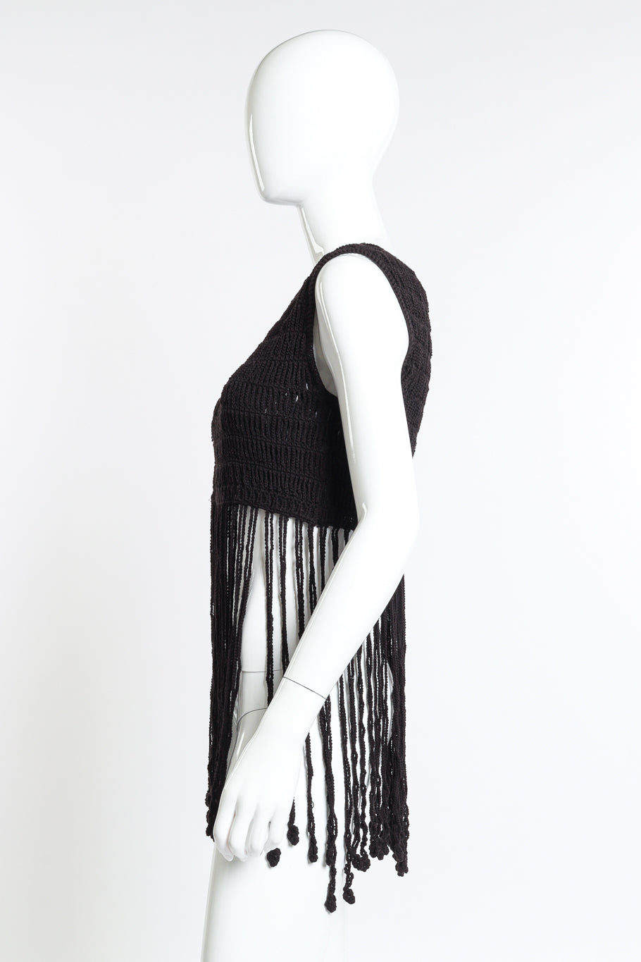 Vintage Vivienne Tam Crochet Fringe Crop Top side on mannequin @recess la