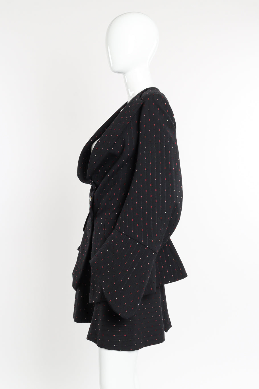 Peplum Flare Jacket & Skirt Suit by Vivienne Westwood on mannequin side @recessla