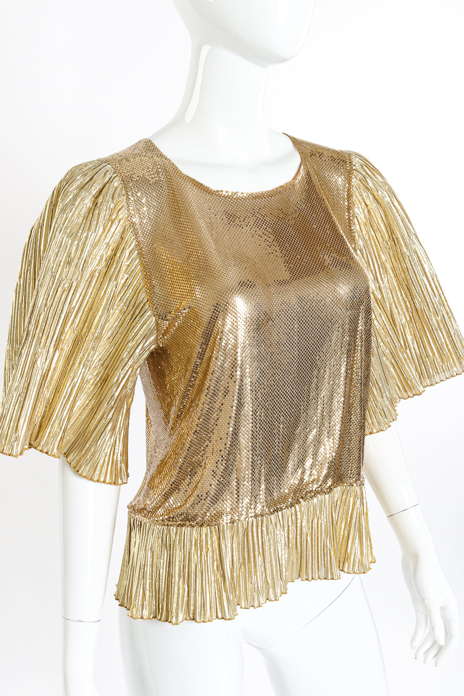 Vintage Whiting & Davis Gold Mesh Box Top II front on mannequin closeup @recessla