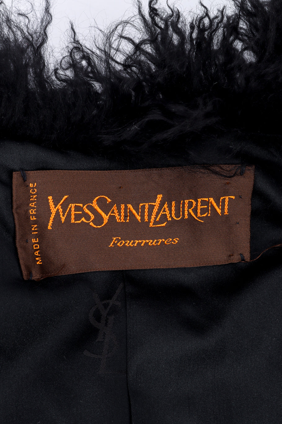 Yves Saint Laurent Mongolian Fur Jacket signature label closeup @recessla