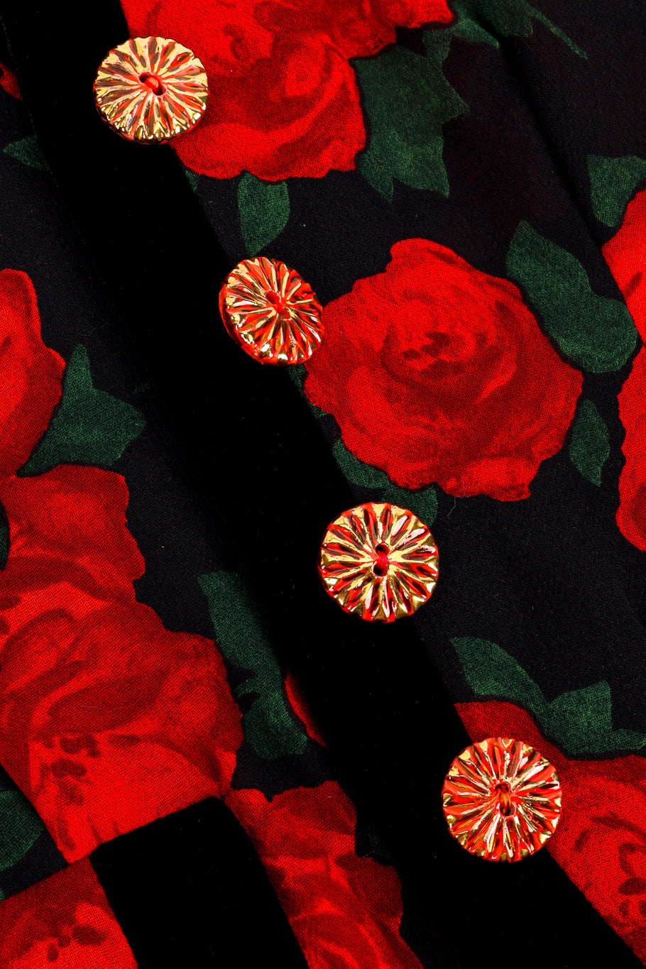 Vintage Yves Saint Laurent Rose Velvet Trim Jacket button closeup @recessla