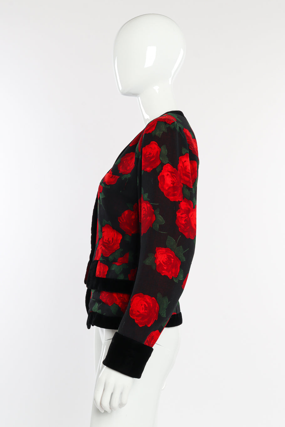 Vintage Yves Saint Laurent Rose Velvet Trim Jacket side on mannequin @recessla