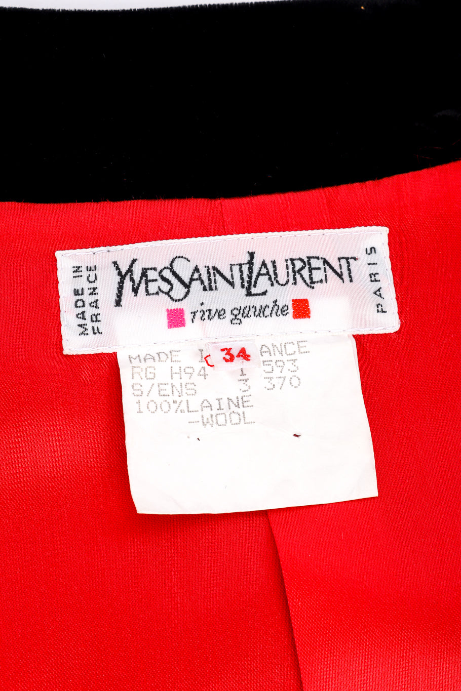 Vintage Yves Saint Laurent Rose Velvet Trim Jacket signature label closeup @recessla