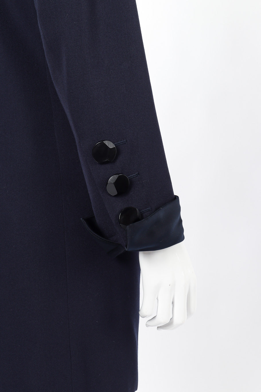 Wool Longline Blazer & Pant Set on mannequin sleeve buttons close @recessla