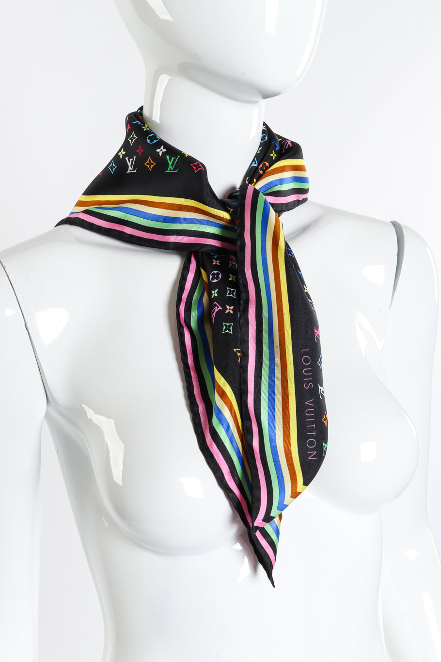 Rainbow Logo Scarf by Louis Vuitton tied on mannequin neck @recessla