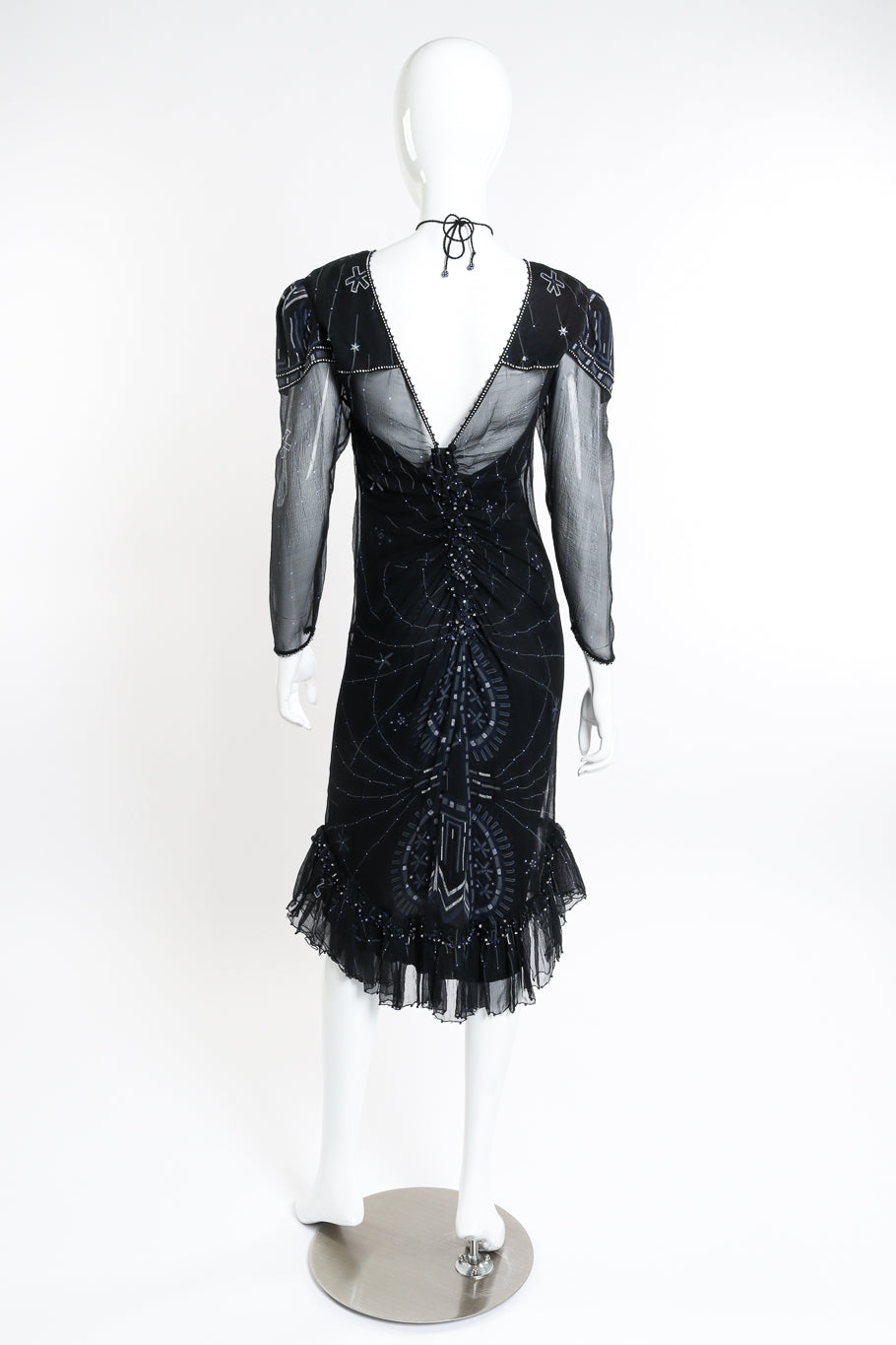 Vintage Zandra Rhodes Silk Skyline Deco Dress back on mannequin @recessla