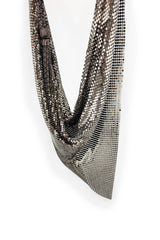 Vintage Julie Rubano Pewter Metal Mesh Bib Necklace hanging view @recess la