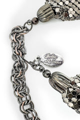 Vintage Julie Rubano Pewter Metal Mesh Bib Necklace clasp and signature tag @recess la