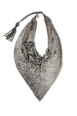 Vintage Julie Rubano Pewter Metal Mesh Bib Necklace front @recess la