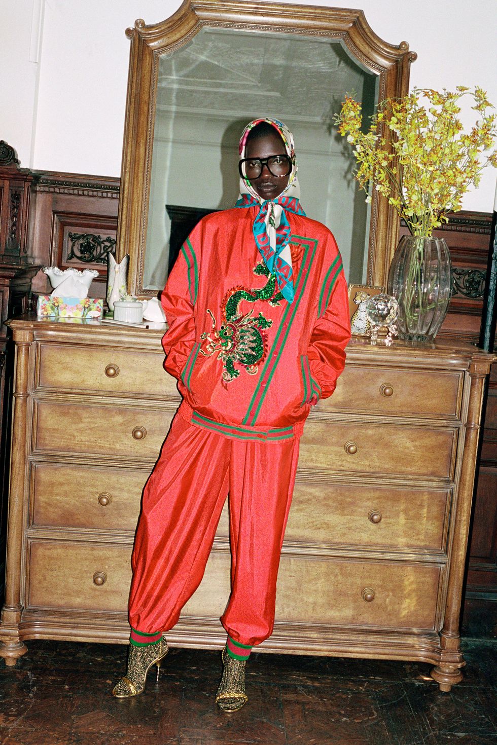 Gucci Sequin Dragon Windbreaker on model @recess la