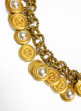 Vintage Mish Lion & Pearl Disc Dangle Collar Necklace detail @recess la