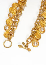 Vintage Mish Lion & Pearl Disc Dangle Collar Necklace clasp @recess la