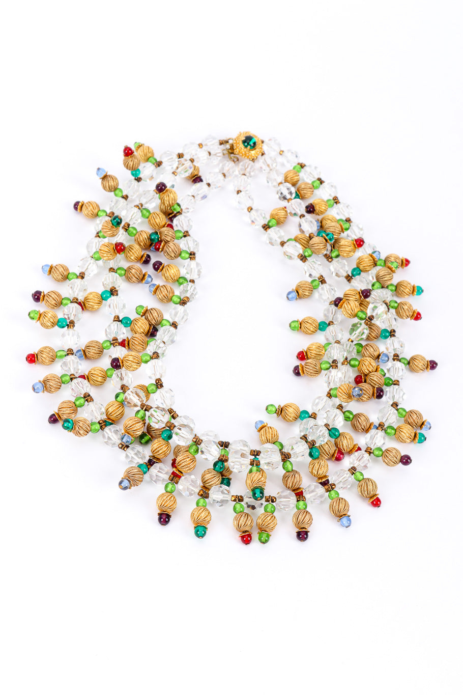 Vintage 3-Strand Beaded Necklace front view on a white backdrop @Recessla