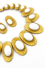 Vintage Les Bernard Textured Oval Cabochon Necklace & Earring Set details @recess la