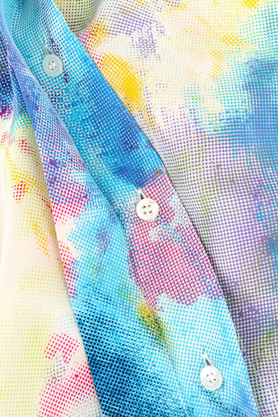 Vintage Escada Tie-Dye Mesh Pattern Printed Blouse close up button detail  @Recess LA
