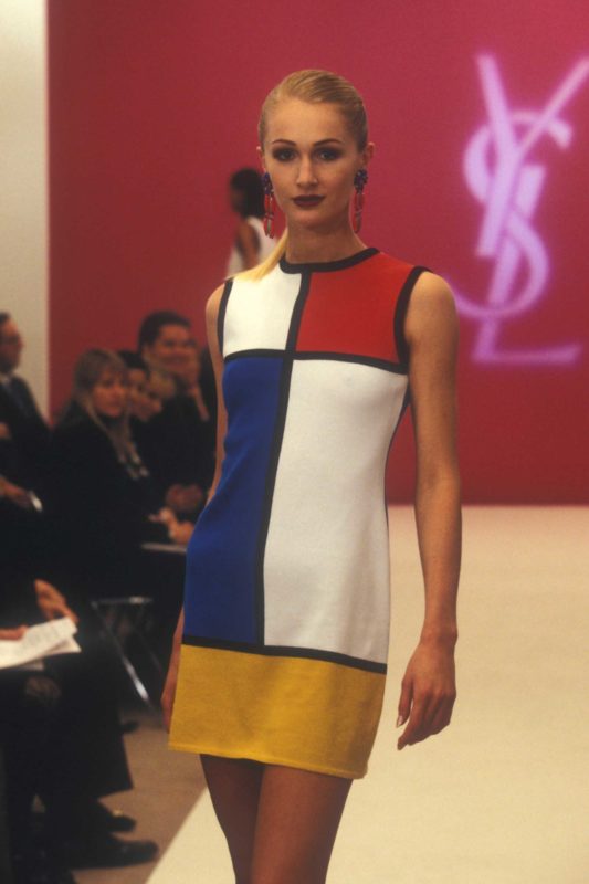 Vintage 1997 runway Yves Saint Laurent Iconic Mondrian Knit Sheath Dress at Recess LA