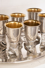 Vintage Gucci 6 Silver Hunting Animal Stirrup Cups & Tray Set service @ Recess Home LA