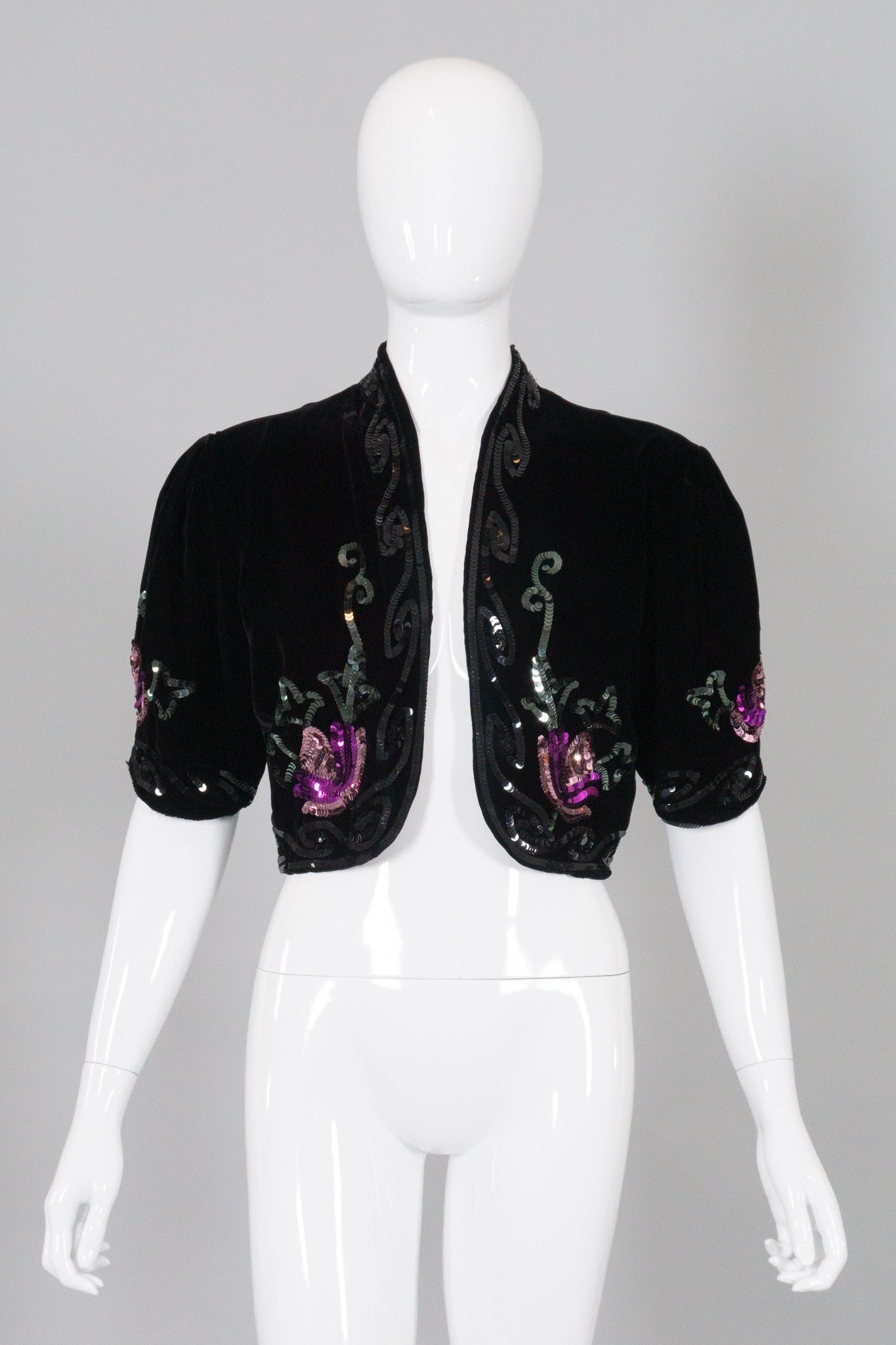 OMO Norma Kamali Vintage Velvet Sequined Bolero Crop Jacket
