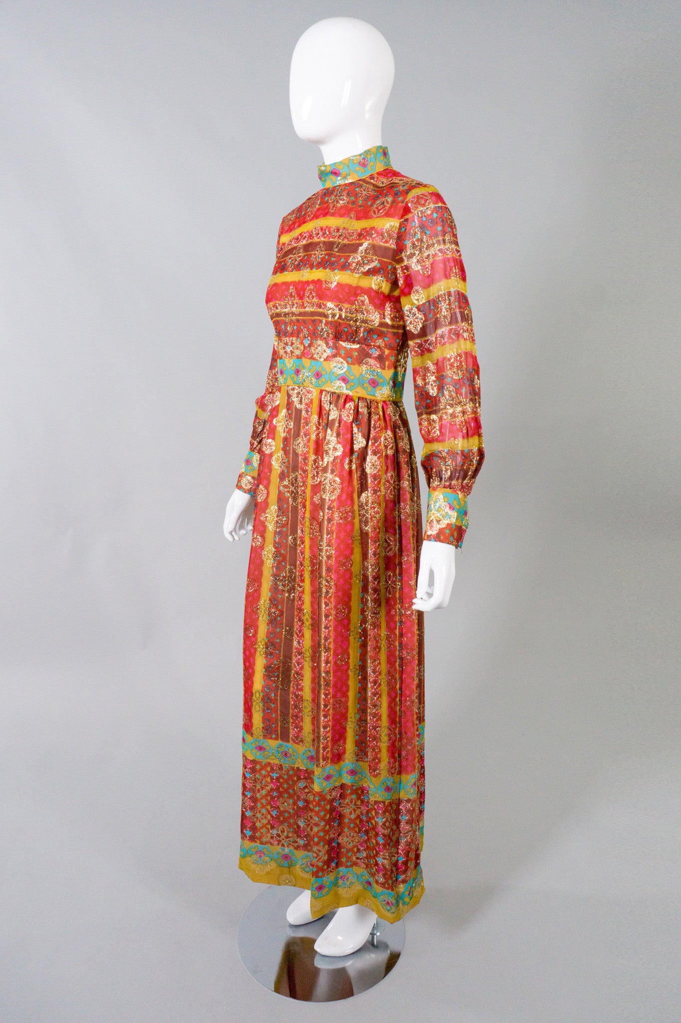 Victor Costa Romantica Metallic Batik Print Dress
