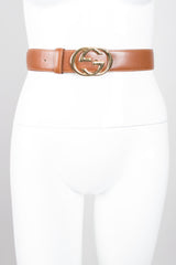 Gucci Vintage 80s Interlocking GG Buckle Leather Belt