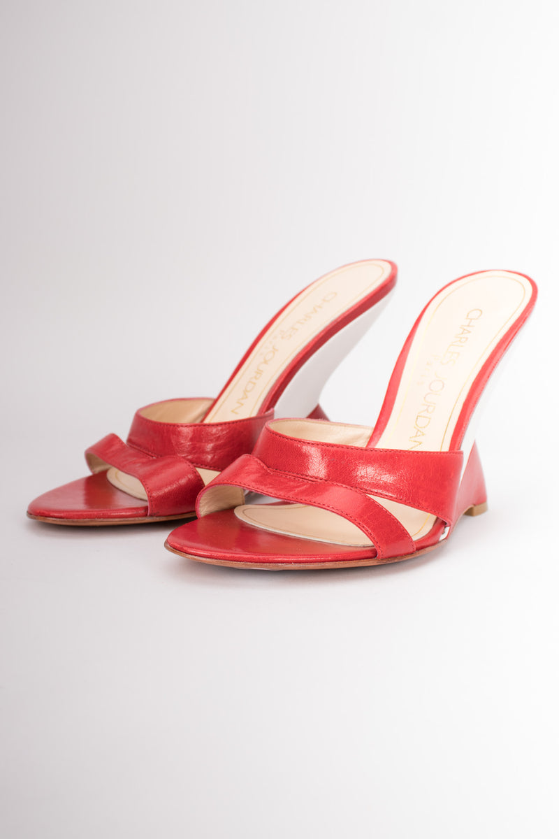 Charles Jourdan Vintage Retro Tailfin Wedge Slide Sandals