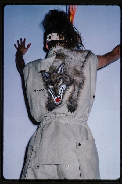 Vintage 1981 Kansai Yamamoto Wolf Duster Linen Vest on campaign model @ Recess LA