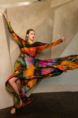 Hannah in Carter Smith Hand Dyed Silk Animal Print Burnout Bias Dress at Recess LA