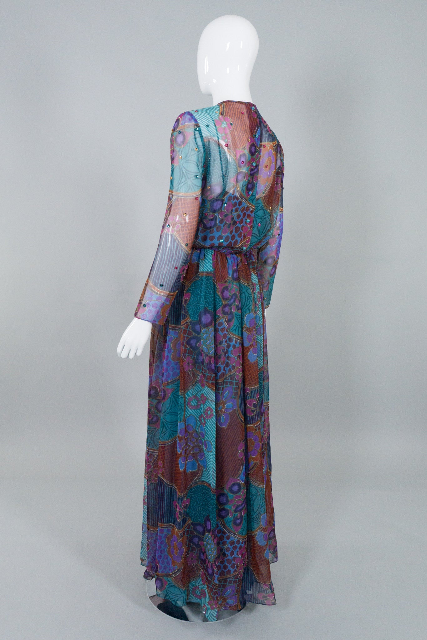 AJ Bari Vintage Sequin Sheer Floral Chiffon Dress