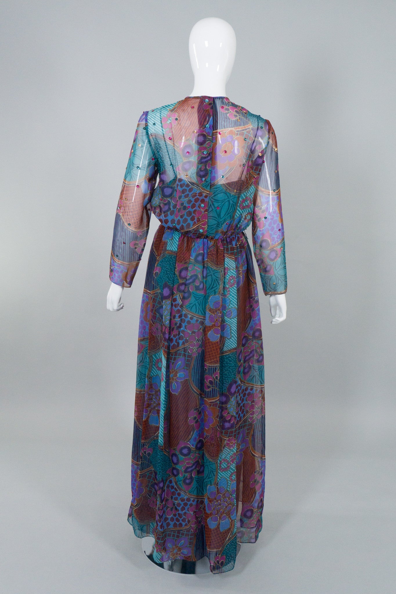 AJ Bari Vintage Sequin Sheer Floral Chiffon Dress