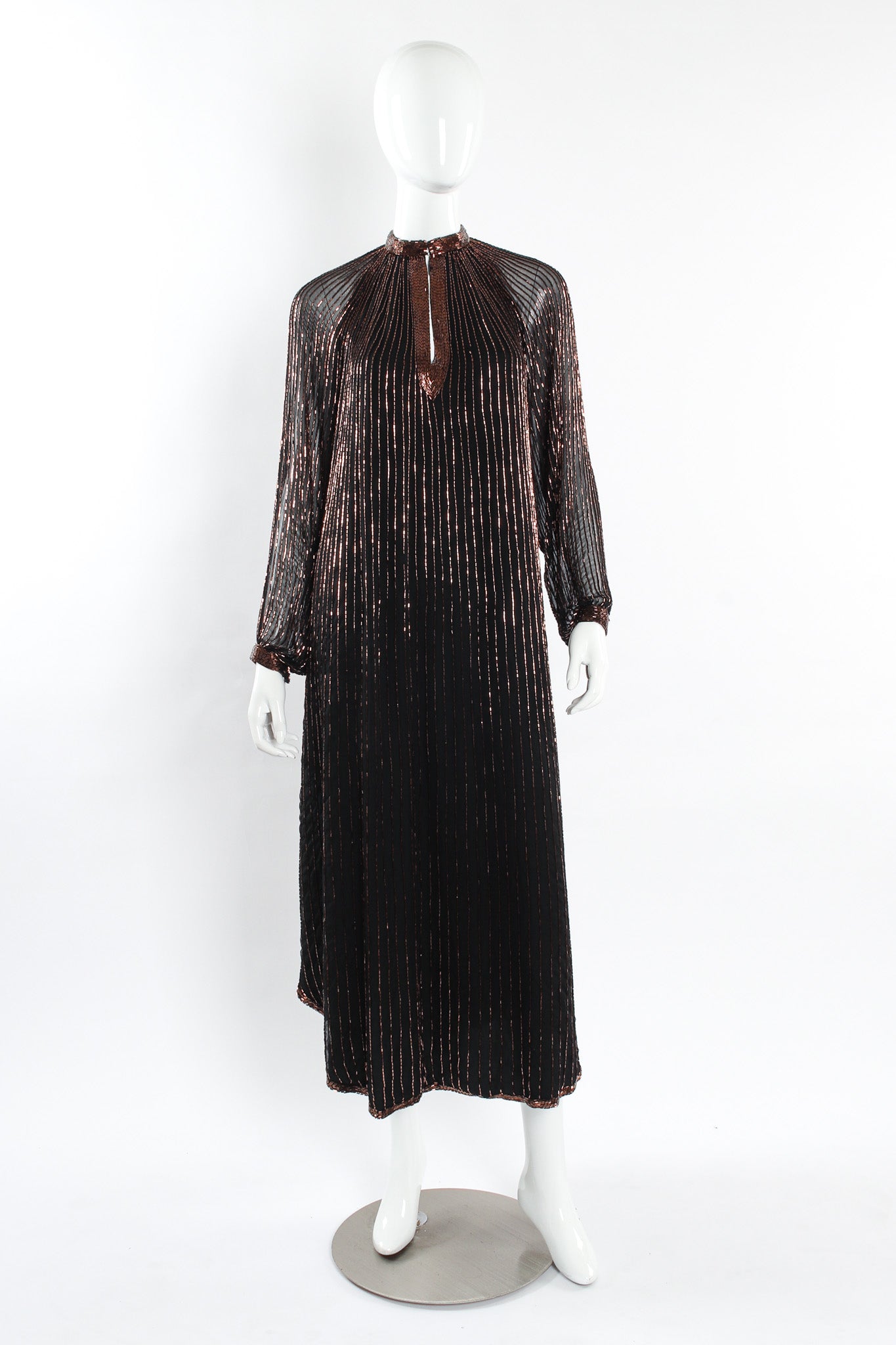 Vintage Abby Fredelle Glass Bead Silk Tunic Dress mannequin front no belt @ Recess LA
