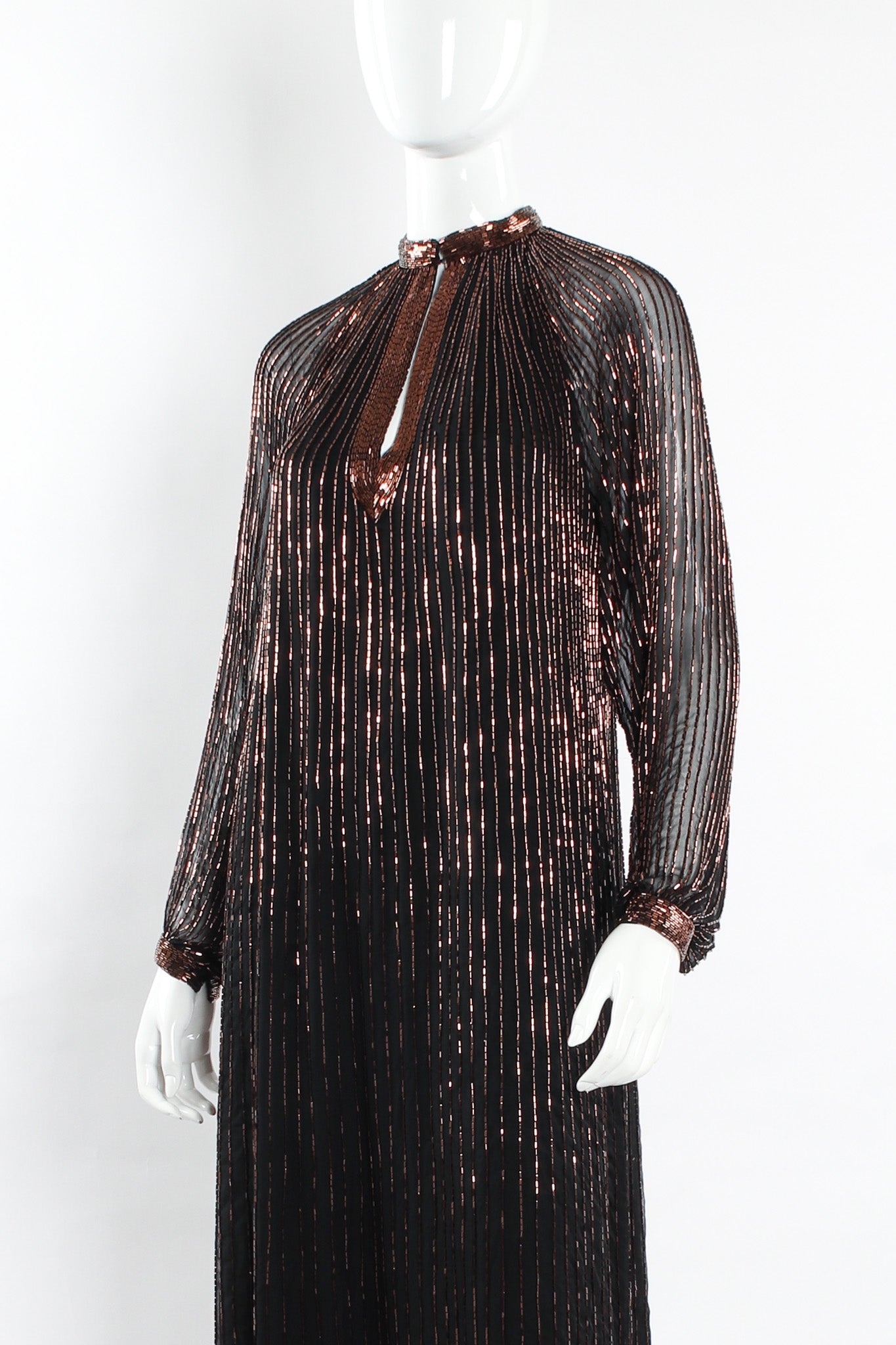 Vintage Abby Fredelle Glass Bead Silk Tunic Dress mannequin close no belt @ Recess LA