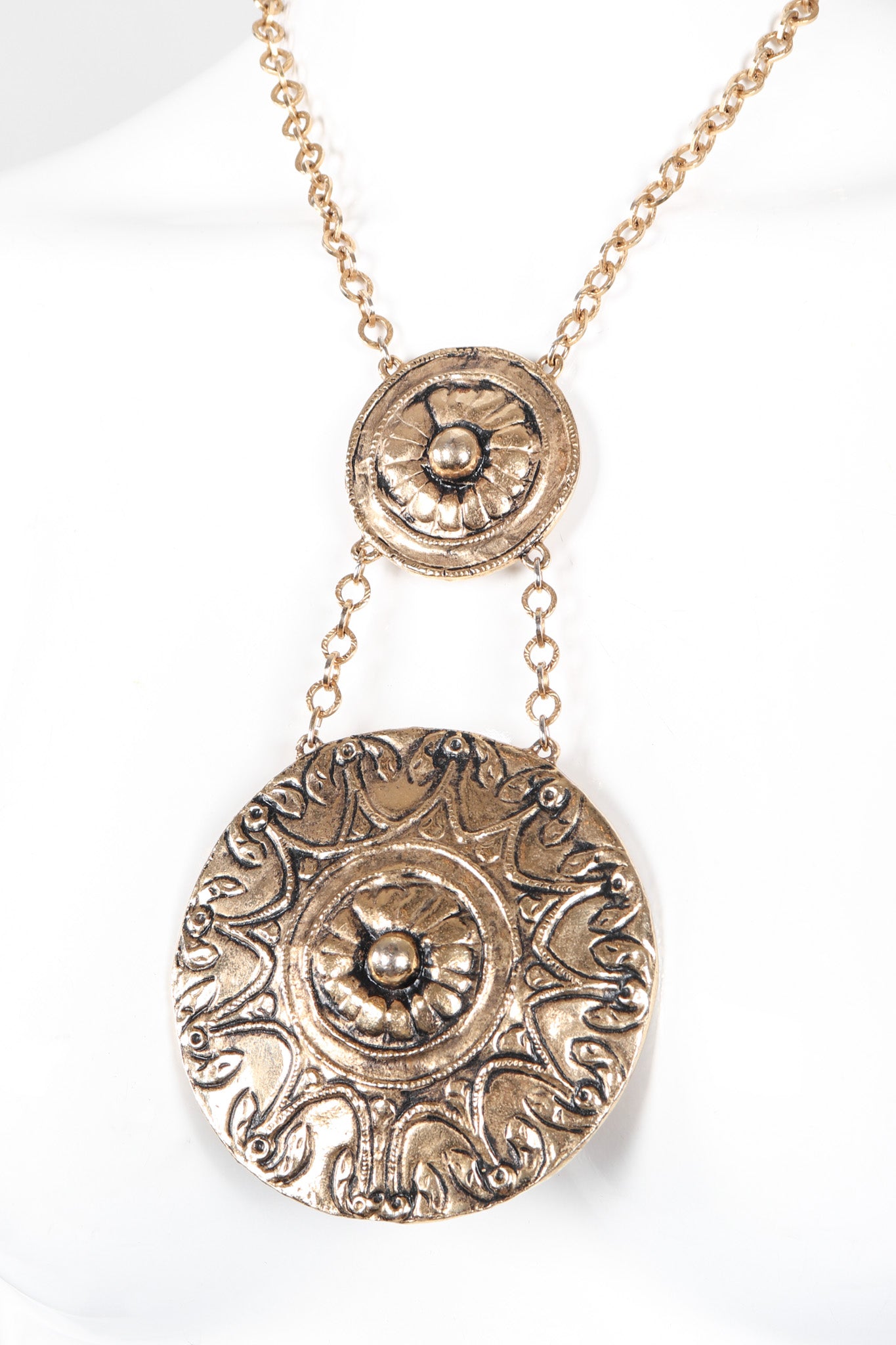 Recess Los Angeles Vintage Accessocraft Mayan Double Medallion Pendant Necklace