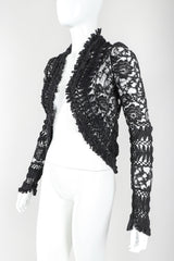 Recess Designer Consignment Vintage Adam Jones Goth Lace Mesh Ribbon Crochet Cutaway Jacket Shrug Los Angeles Resale