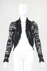 Recess Designer Consignment Vintage Adam Jones Goth Lace Mesh Ribbon Crochet Cutaway Jacket Shrug Los Angeles Resale