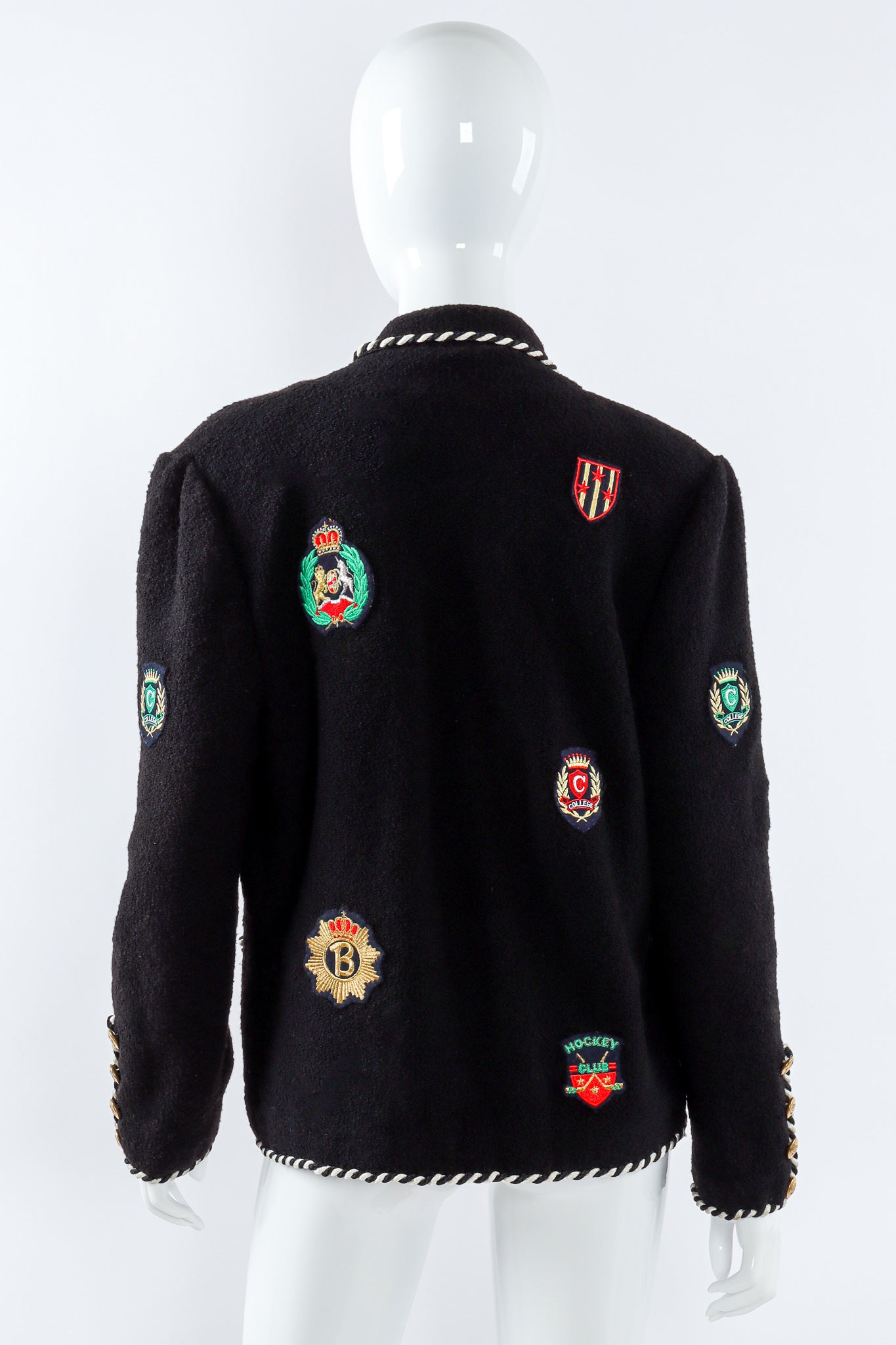 Vintage Adolfo College Emblem Embellished Jacket on mannequin back at Recess Los Angeles
