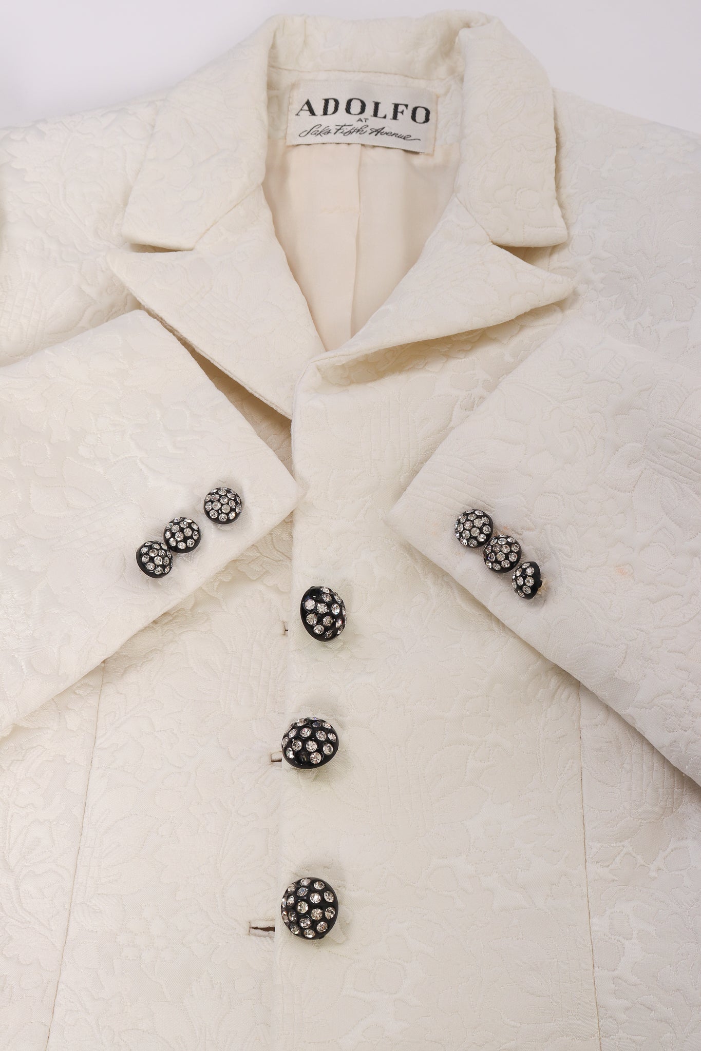 Vintage Adolfo Shrunken Brocade Bridal Wedding Jacket front detail at Recess Los Angeles