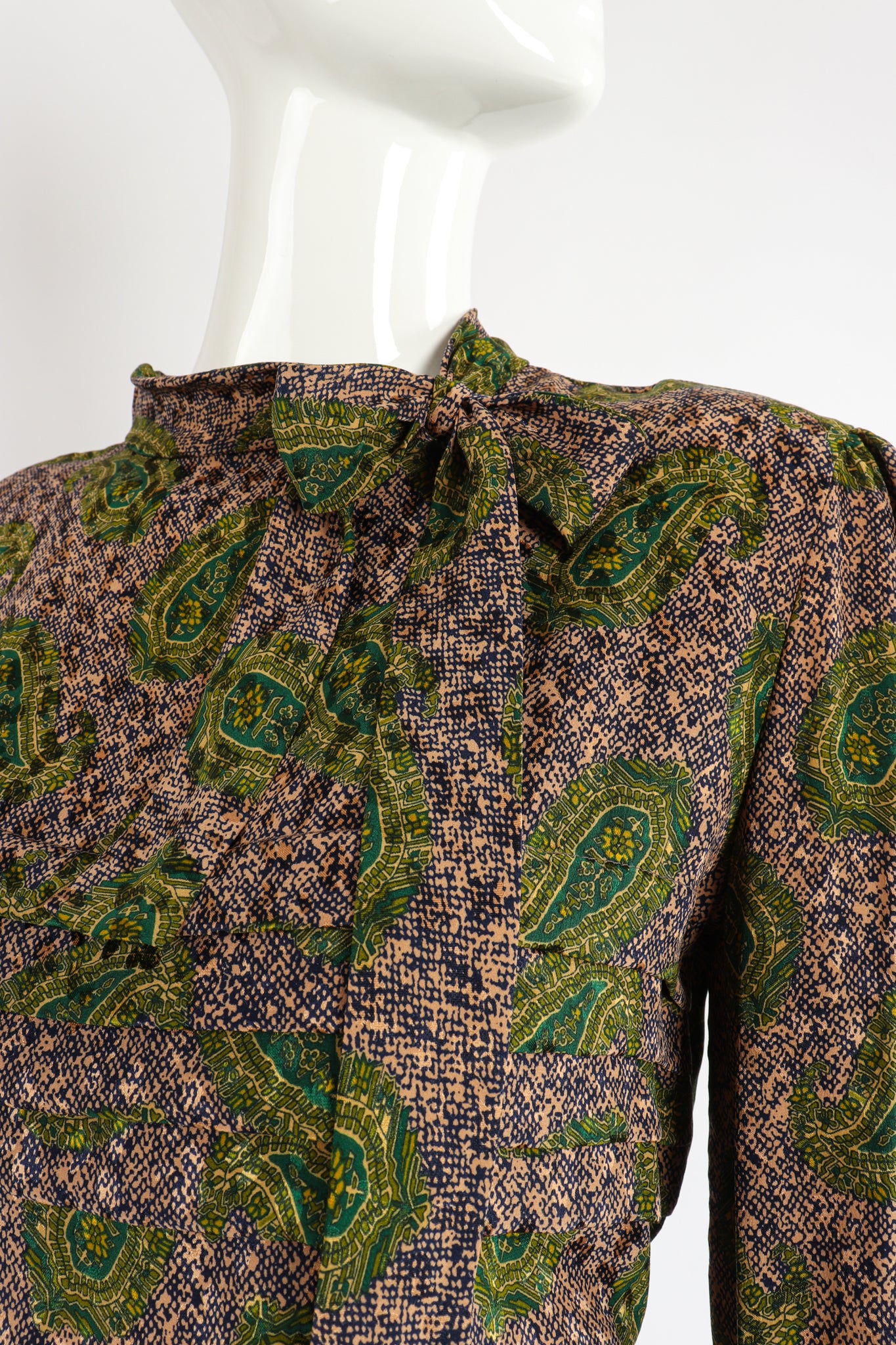 Vintage Adolfo Tossed Paisley Blouse Set Neck detail at Recess Los Angeles