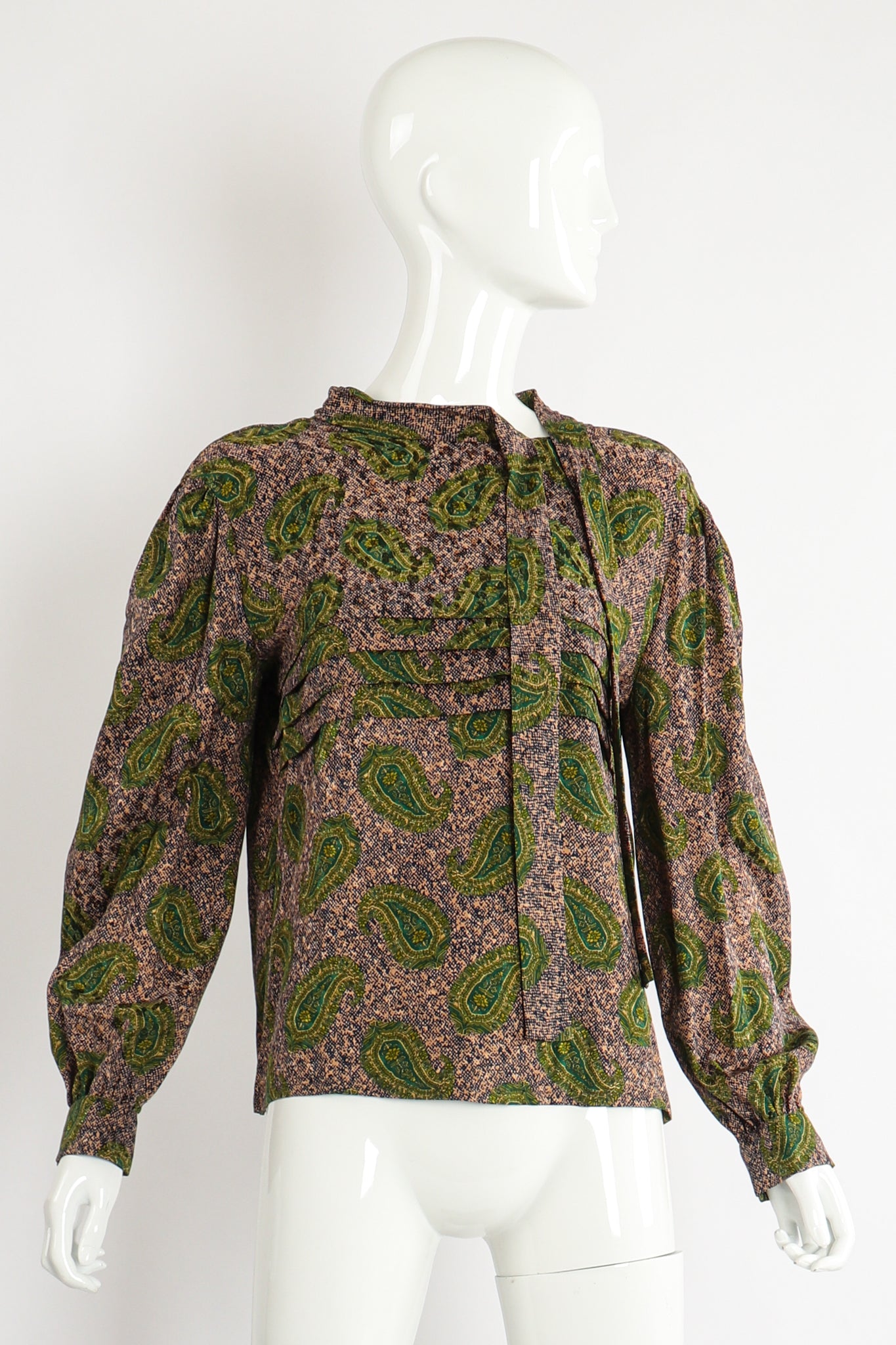 Vintage Adolfo Tossed Paisley Blouse Set on Mannequin Front at Recess Los Angeles