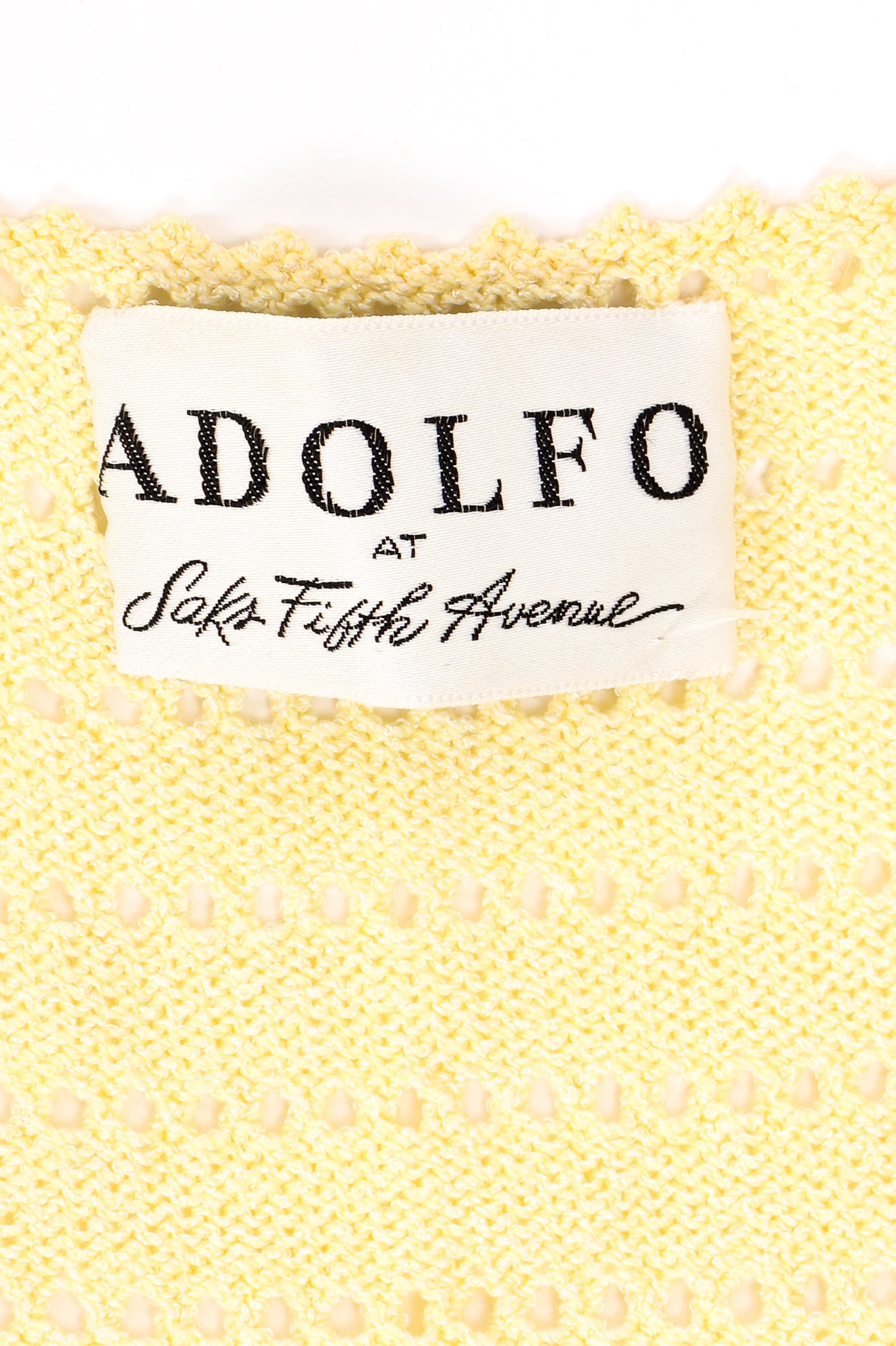 Vintage Adolfo Eyelet Knit Maxi Dress Waist Corsage label at Recess Los Angeles