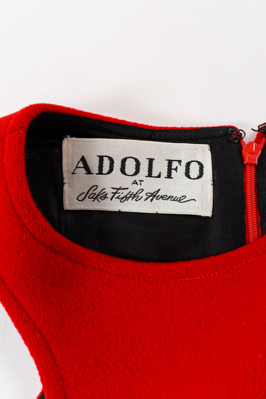 Vintage Adolfo for Saks Fifth Ave Halter Mod Mini Wool Dress tag @ Recess LA