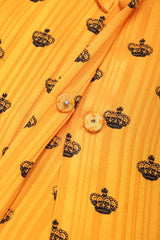 Recess Los Angeles Vintage Adolfo Gold Crown Print Silk Bow Blouse